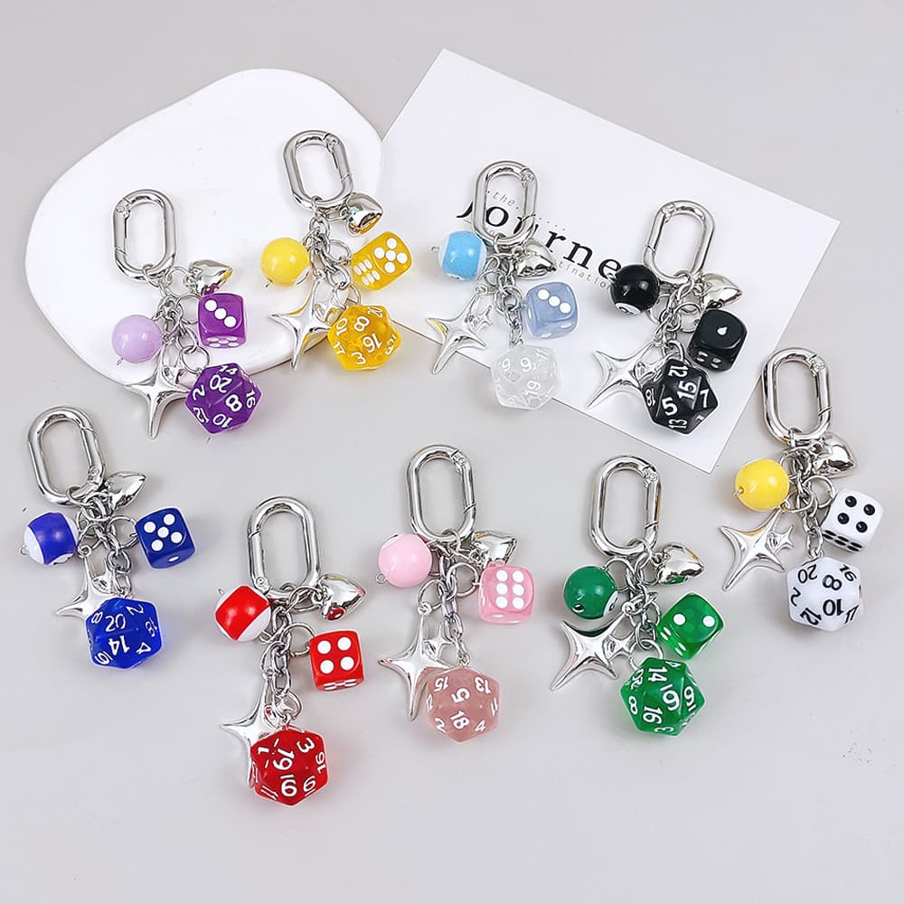 Criativo Dados Forma De Bilhar Chaveiros Punk Y2K Coração Estrela Bolsa Ornamento Presentes Jóias