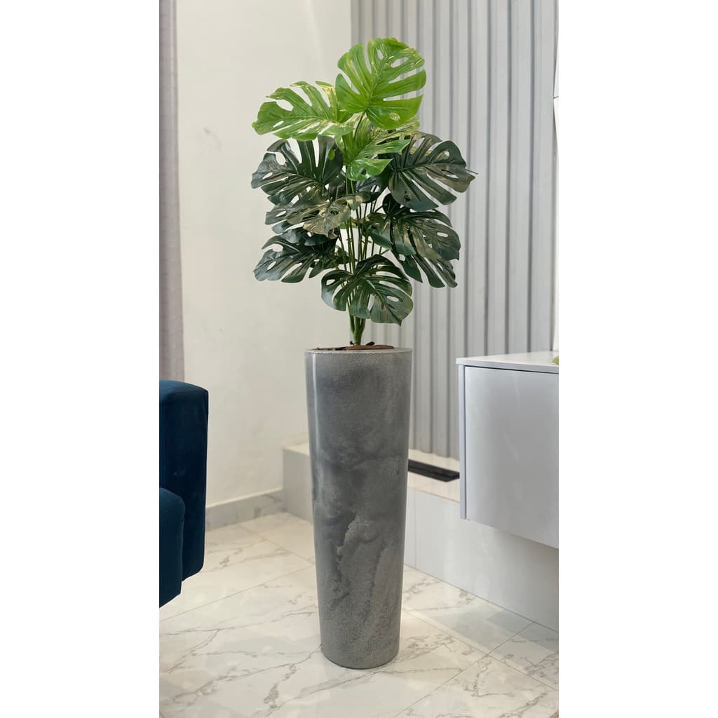 Planta Artificial Costela De Adão + Vaso Coluna Marmorizado