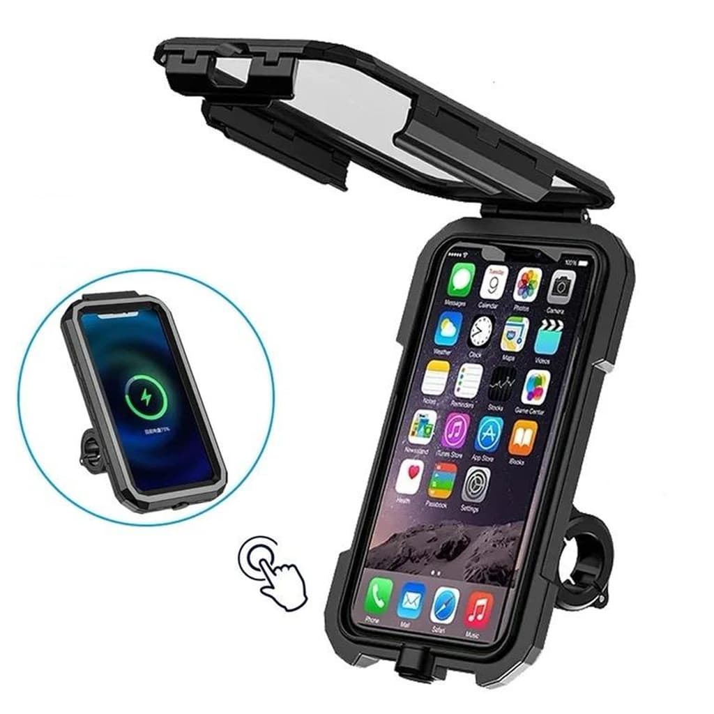 Suporte Celular Moto à Prova d’Água com Carga Turbo 18W USB-C + Indução 15W | Toque Ativo | Proteção Câmera