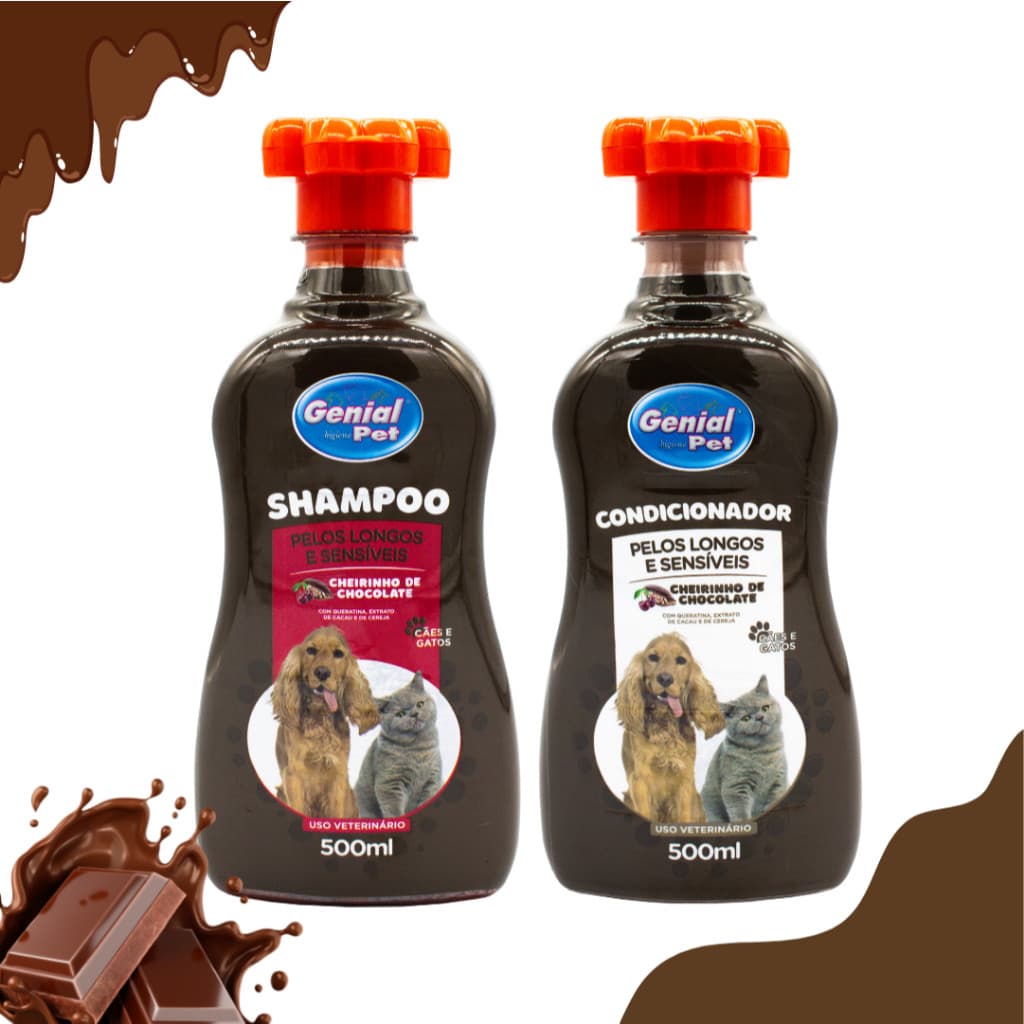 Shampoo e Condicionador Pet 500ml de Chocolate - Cães e Gatos Genial Pet