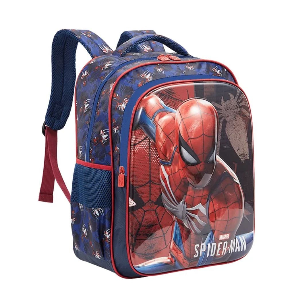 Mochila Escolar Infantil Costas Spider Man Face Relevo 3D Homem Aranha