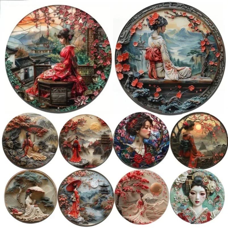 Painel Decorativo  de MetaL, quimono japonês, Arte decorativa Parede, Porta Casa e Decoração 20X20CM