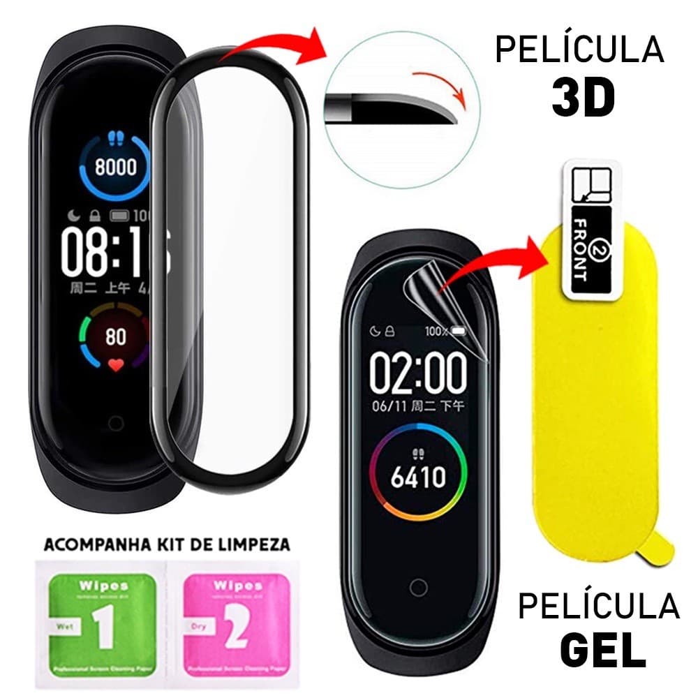 Pelicula 3D Gel Para Xiaomi Mi Band 4 5  6 + Kit de limpeza novo lacrado Relógio pronta entrega
