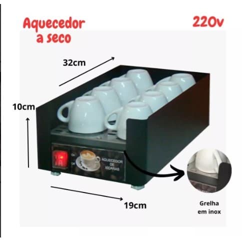 Aquecedor de xícaras pequeno até 8 de café Steel Art 220V