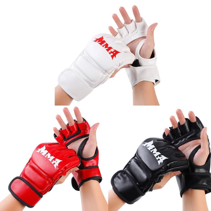 Par de luva MMA luva de boxe luva capa mão Muay Thai meio dedo treinamento boxe WHKP