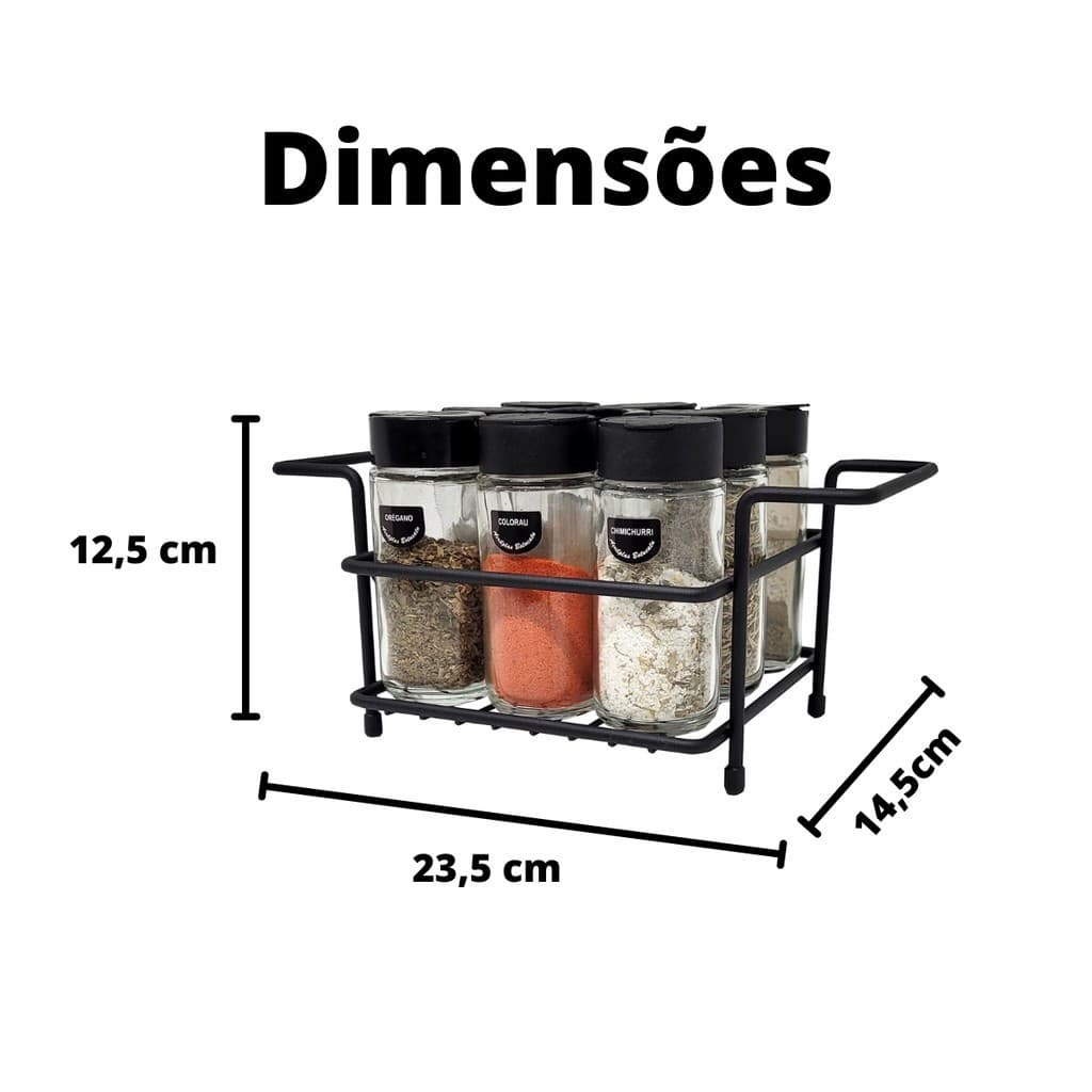 Porta temperos com 6 potes plásticos + suporte suporte de Metal