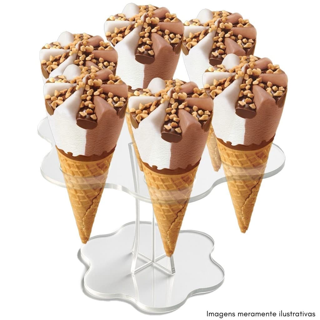 Suporte Expositor Temaki Sorvete Acrílico Cristal 6 Cones Redondo Estrela