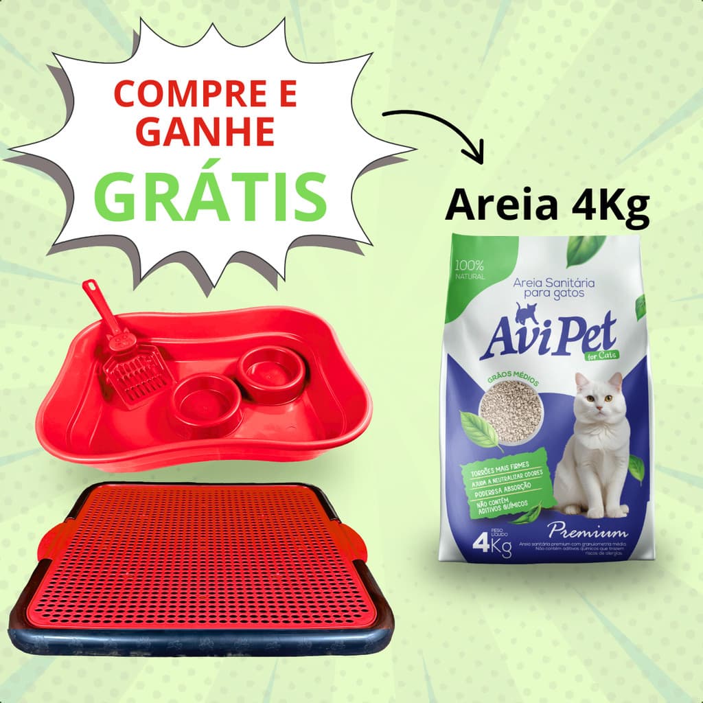 Kit Gato Completo Bandeja Sanitária+Areia Grãos Médios 4kg