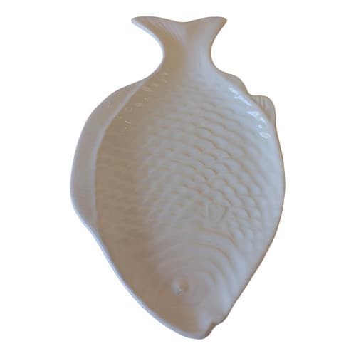 Travessa Peixe Petisqueira Esmaltada Cerâmica Sombreado Cor Branco
