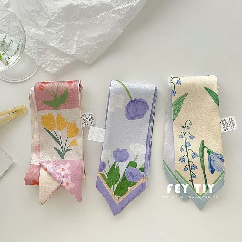 Lenço de seda longo, fresco e simples, estilo verão, versátil para amarrar o cabelo, decorar bolsas ou como lenço de pes