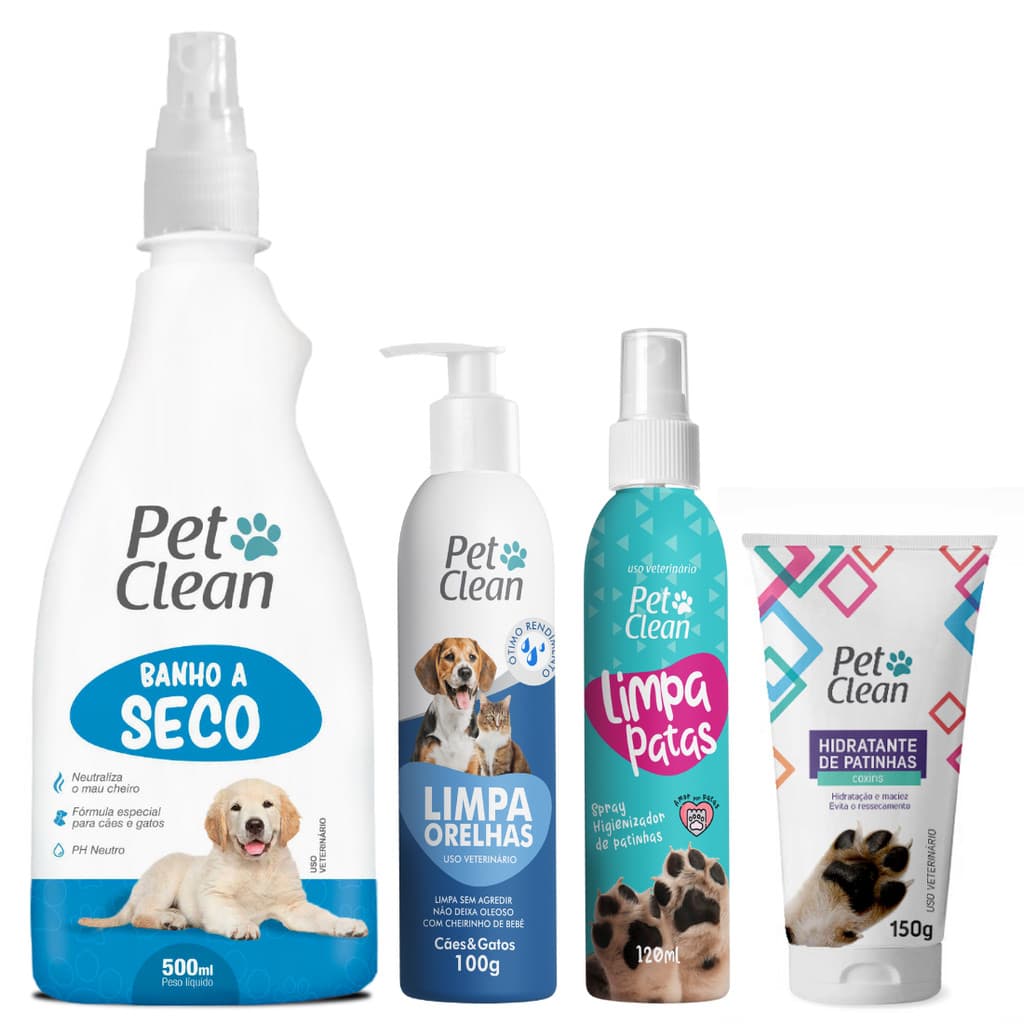Kit Banho a Seco Limpa Patinhas Orelha Hidratante Patinhas Pet Clean