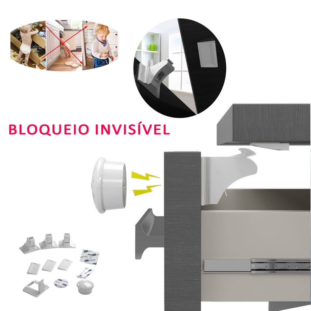 KIT 4 Fechadura De Segurança Invisível Para Crianças, Gaveta, Porta, Armário, Fechadura De Segurança