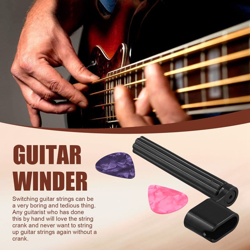 Banqueta De Cordas + 2 Palhetas Manivela Premium Para De Guitarra Uma Ocidental , Clássica Elétrica Ou Acústica Preta Co