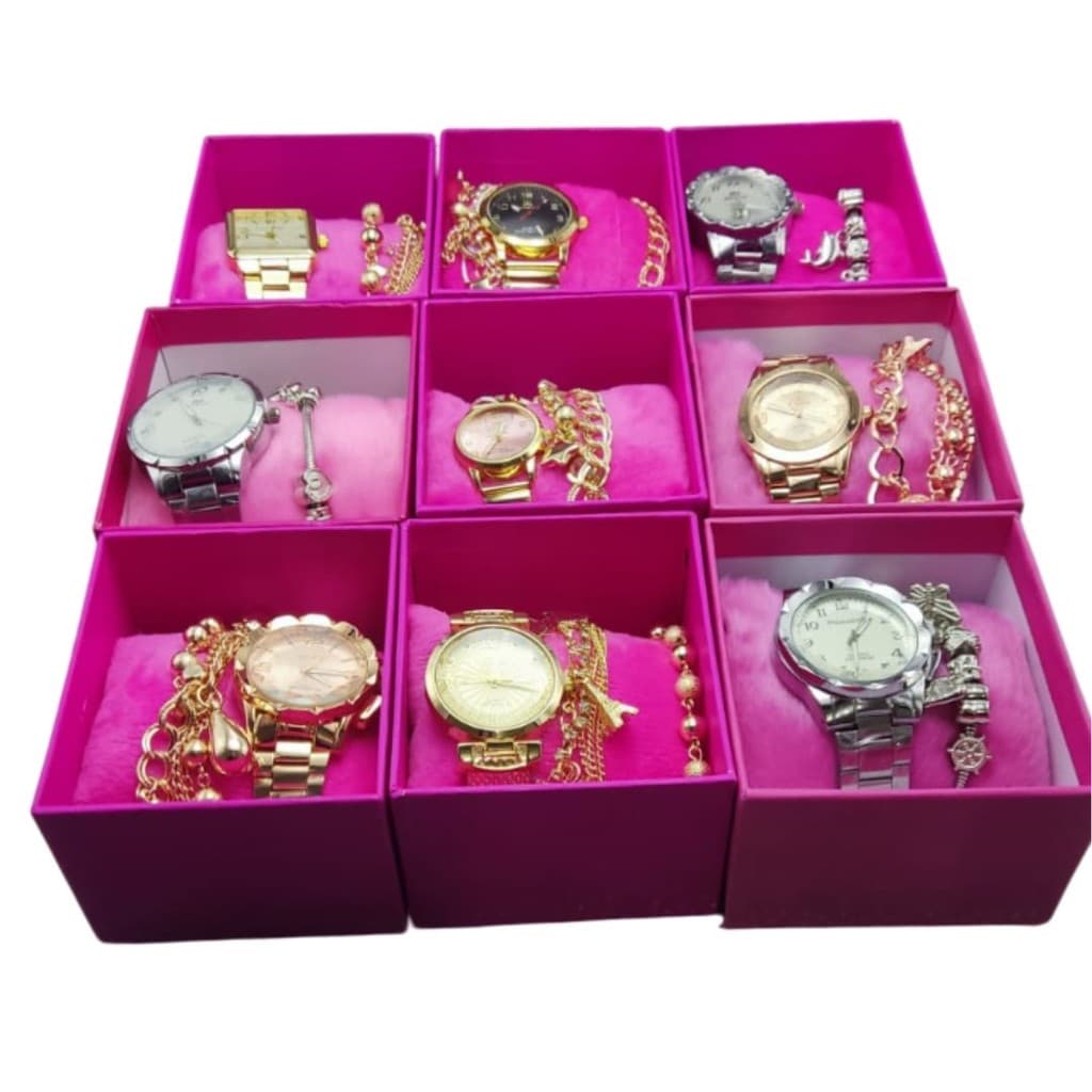 Kit Relógio Feminino Com Pulseira Elegante Cores Sortidas