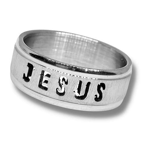 Anel Religioso Prateado Jesus Vazado 8mm Religioso (A-210)