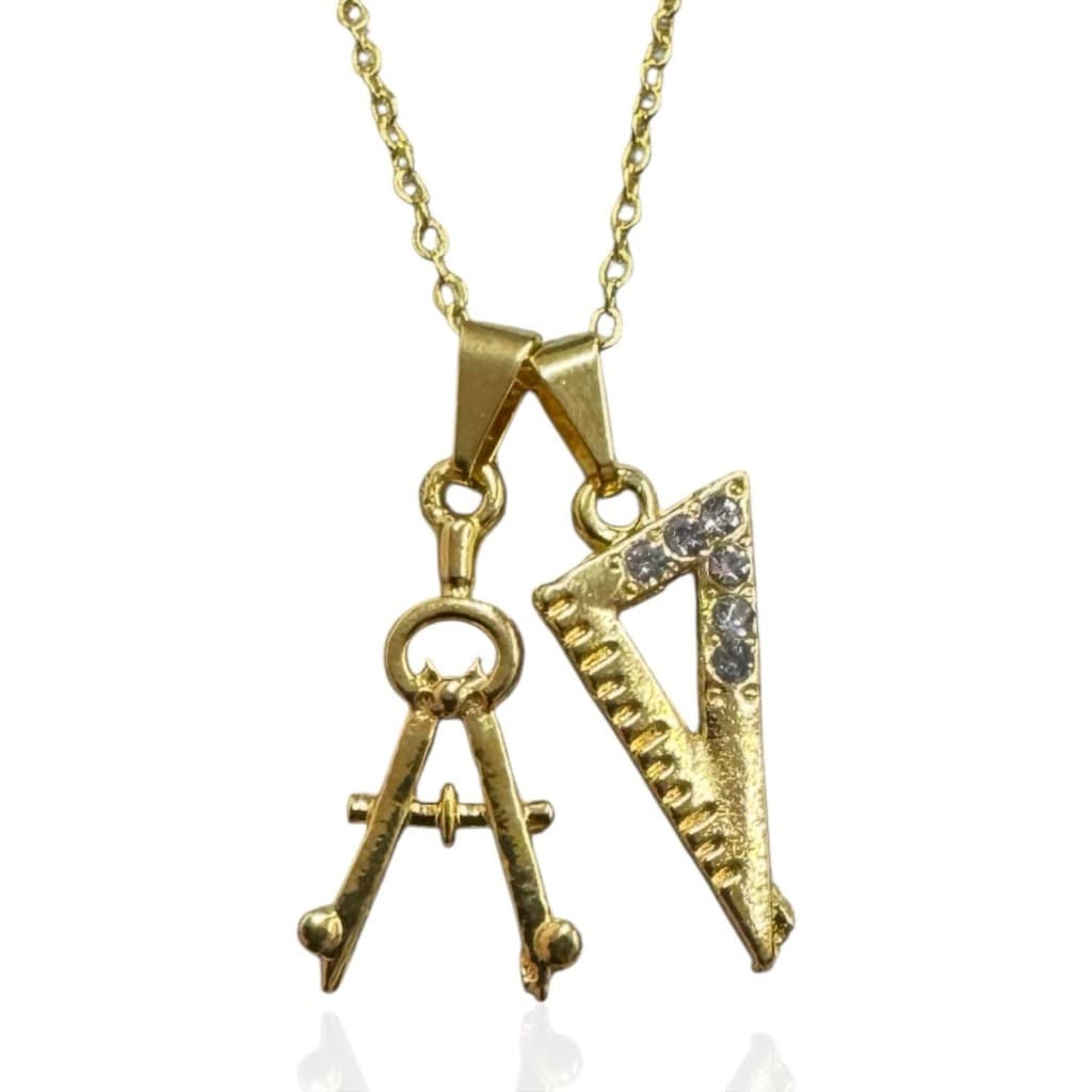 Colar Arquitetura Esquadro e Compasso Folheado Ouro