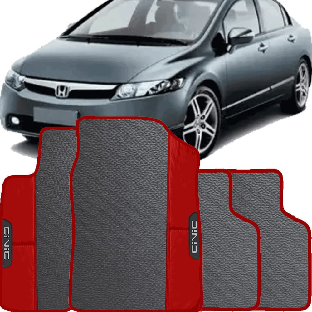 LINDO JOGO TAPETE 4 PEÇAS  AUTOMOTIVO   VERMELHO  HONDA CIVIC 2007 A 2011 EMBORRACHADO PERSONALIZADO