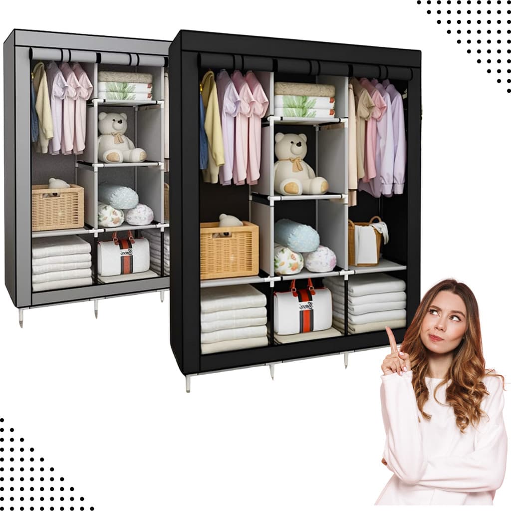 Guarda-Roupa Dobrável 3 Portas Portátil Multiuso Armário Organizador Cabideiro Sapateira Impermeável