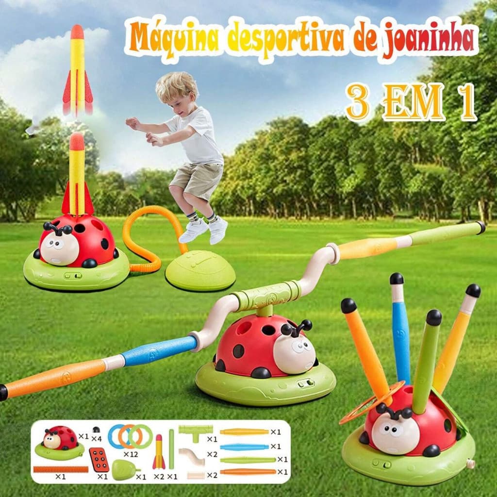Máquina de esportes de joaninha interna externa para crianças Três em Um Toy Pés Brinquedo Joaninha Jump Rocket Launcher