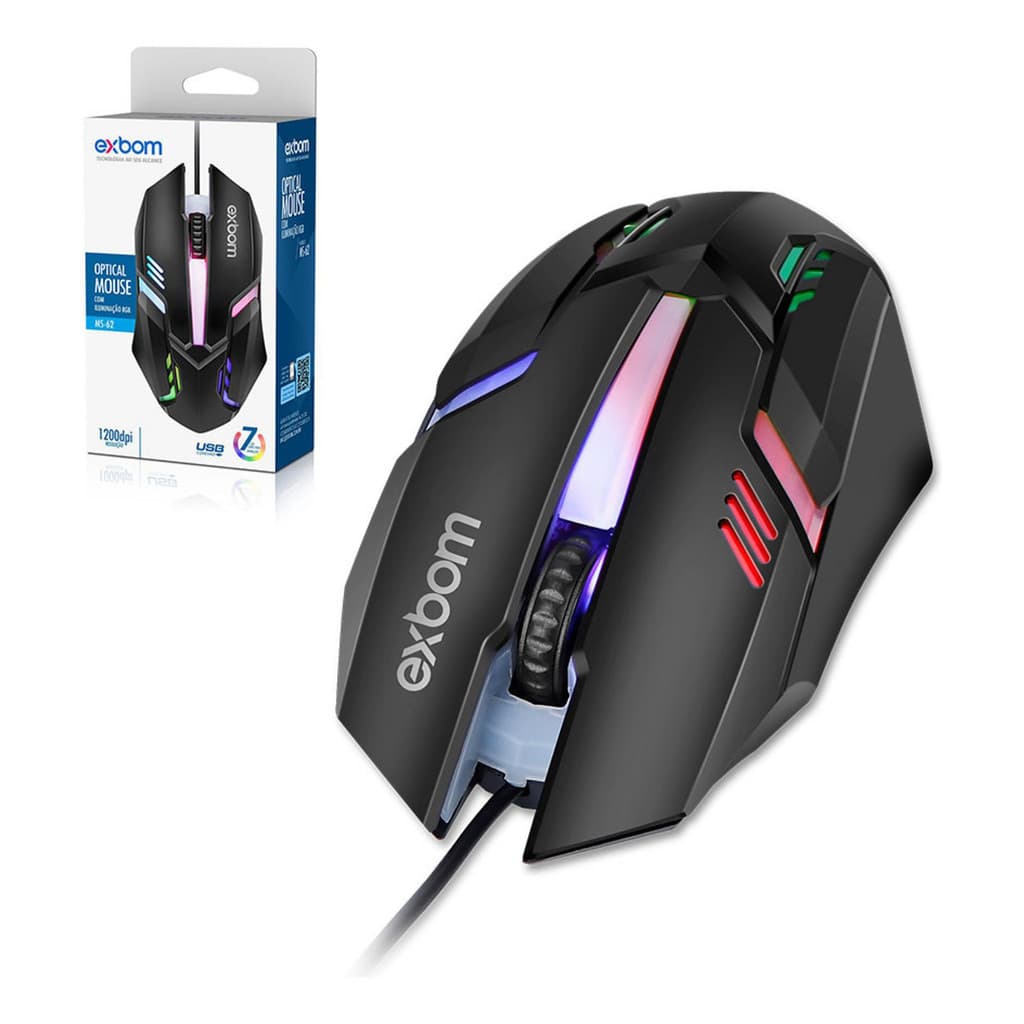 Mouse Gamer Exbom Ms-62 Rgb Led Ergonômico Alta Precisão