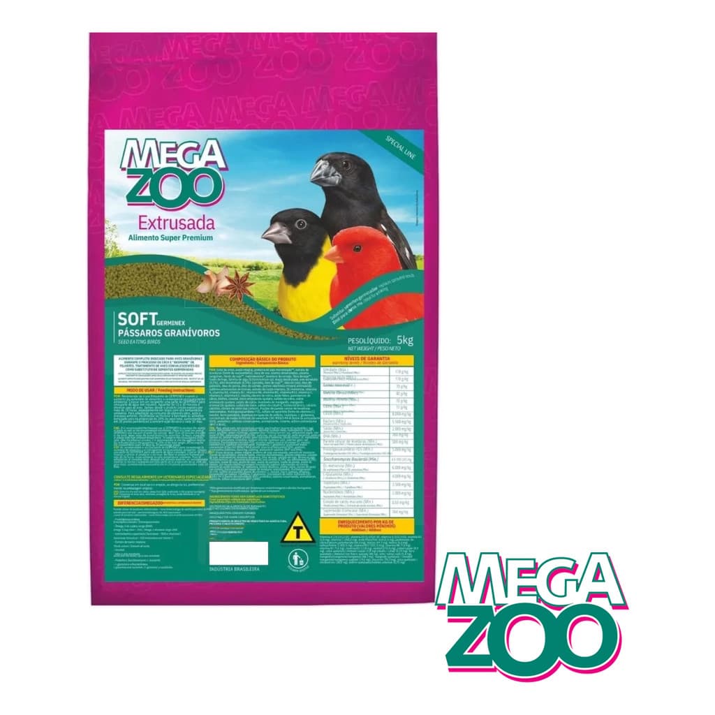 Ração Megazoo Germinex Soft 5kg Super Premium Para Pássaros Granívoros Alimento Completo