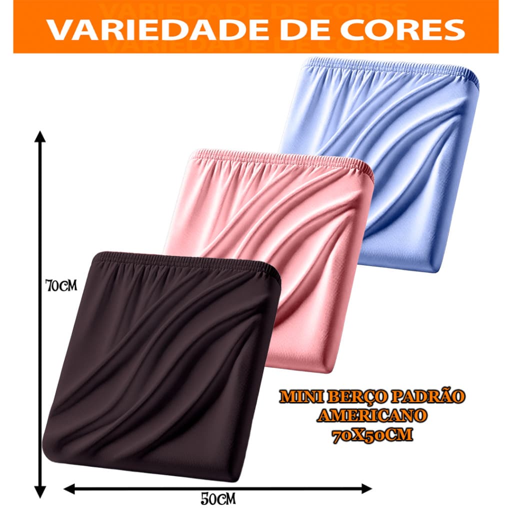 Kit 3 un Lençol de Mini Berço Padrão Americano 70x50cm 100% Varias Cores