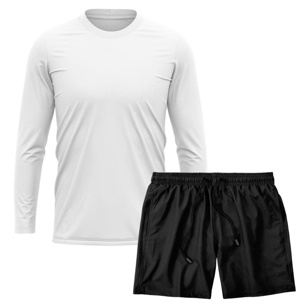 Kit Camiseta Manga Longa Dry Branca + Short Tactel Academia Caminhada