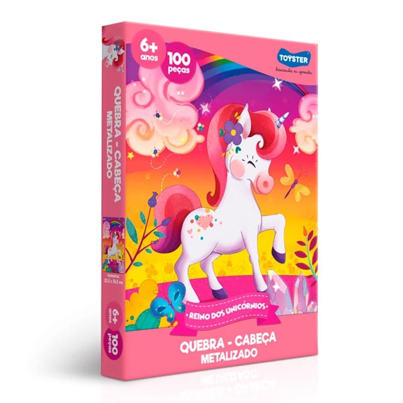 Quebra Cabeça 100 Pcs Reino do Unicornios Metalizado Toyster