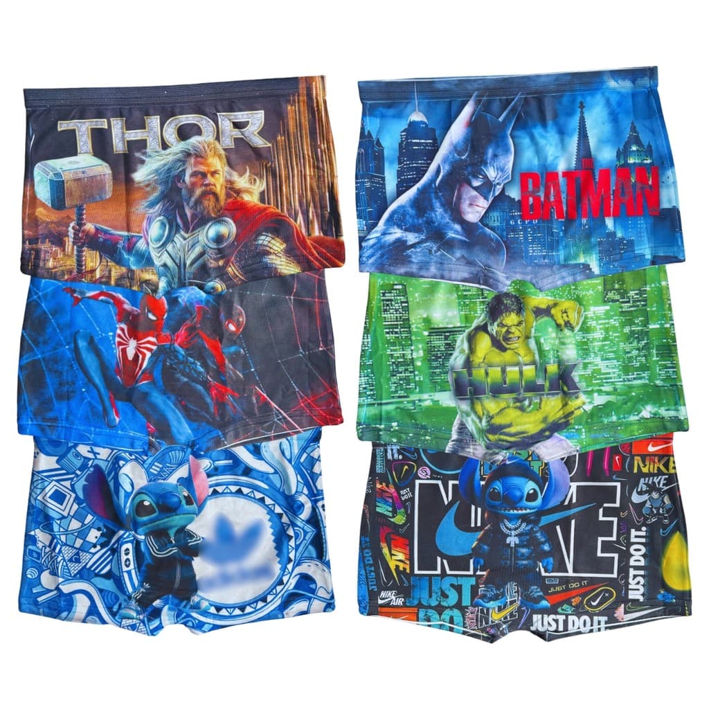 Kit 5 Cuecas Box Infantil Sublimada Boxer Cueca Personagens Stitch Menino Juvenil
