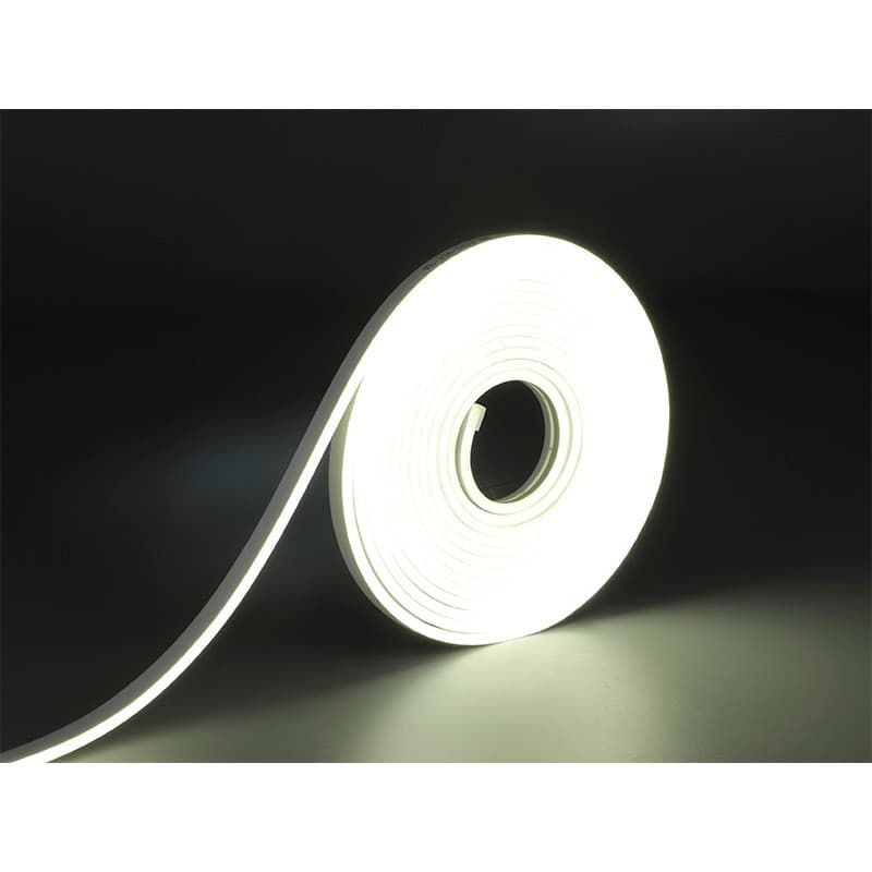 Fita De Led Neon Brilhante Branco Frio Com 5 Metros 12V Bivolt Flexivel Resistente A Agua Com Ou Sem Fonte
