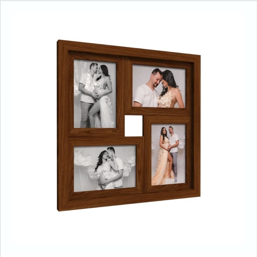 Quadro Decorativo Porta-Retrato 4 Fotos 10x15cm Parede Moldura Jatobá