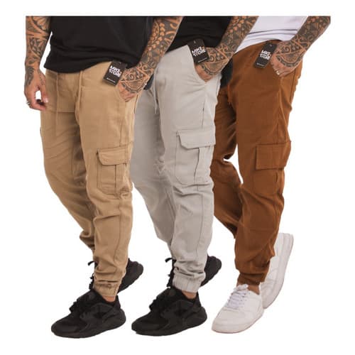 Kit 5 Calças Masculina Cargo Jogger Jeans Elástico Atacado Diversas Cores