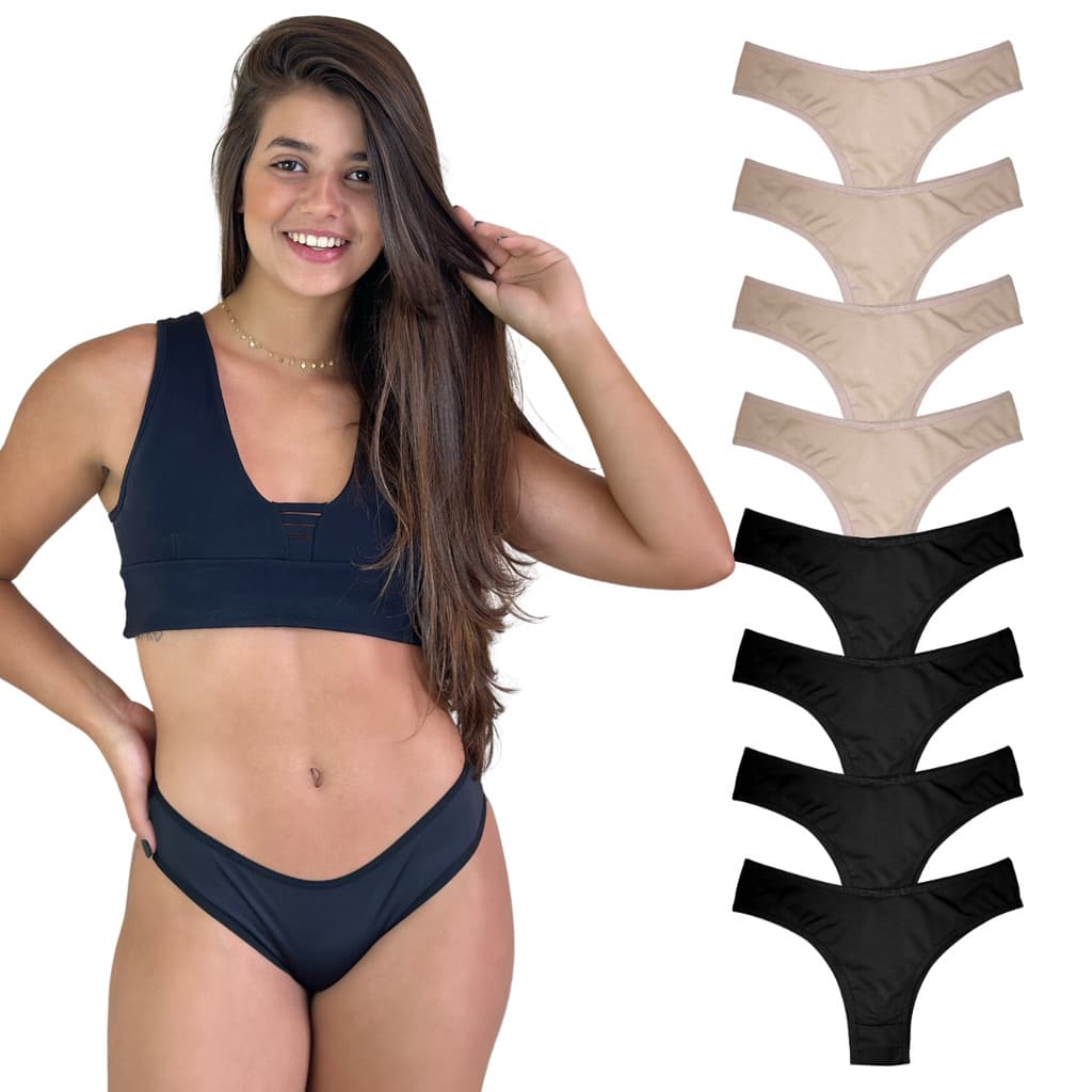 Kit 8 Calcinhas Feminina Tanga Básica Forro Algodão- VIÉRE