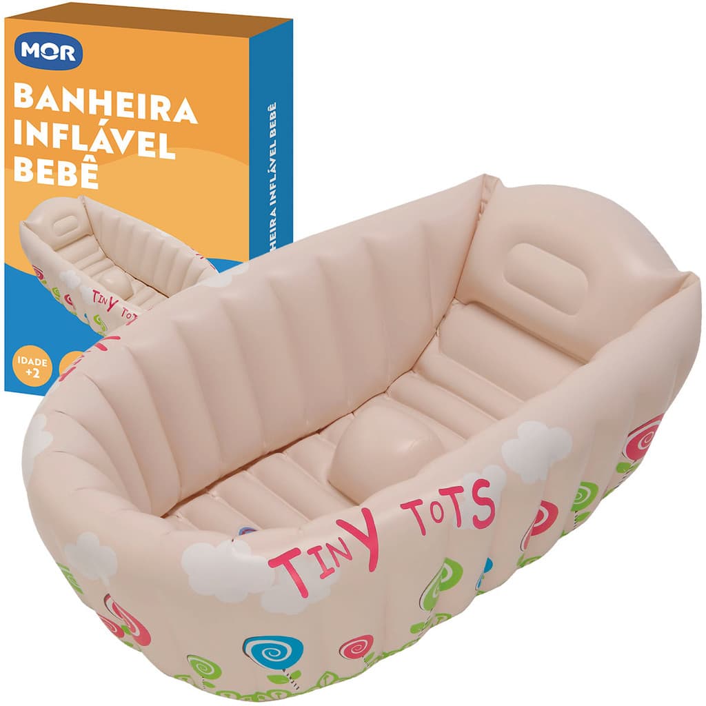 Banheira Berço Inflável Infantil Mor Bebê Portátil 28L Rosa Inmetro Termômetro Certificada