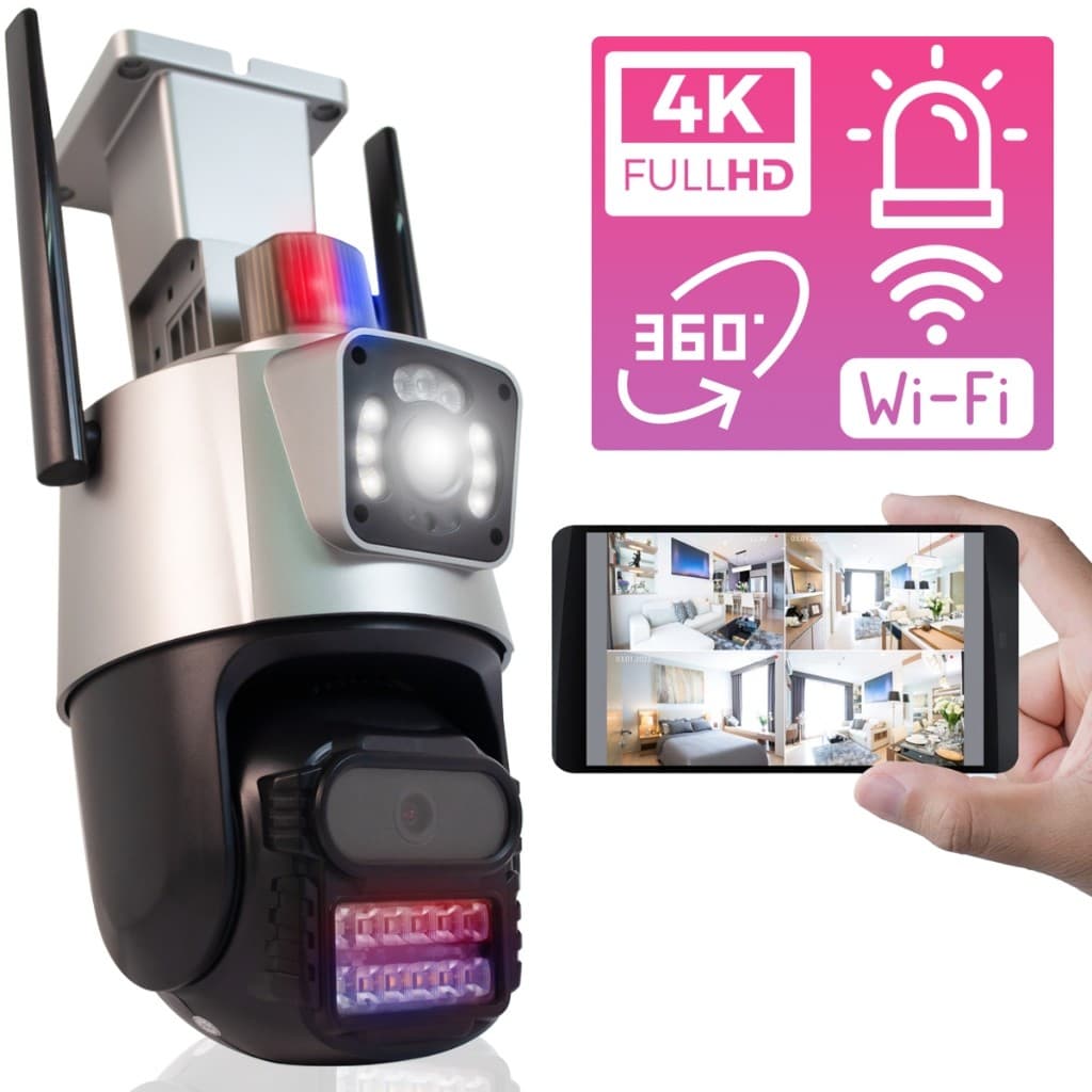 Câmera Segurança 4mp Hd Wi-fi Lente Dupla 360 Graus Sirene Visão Noturna Colorida