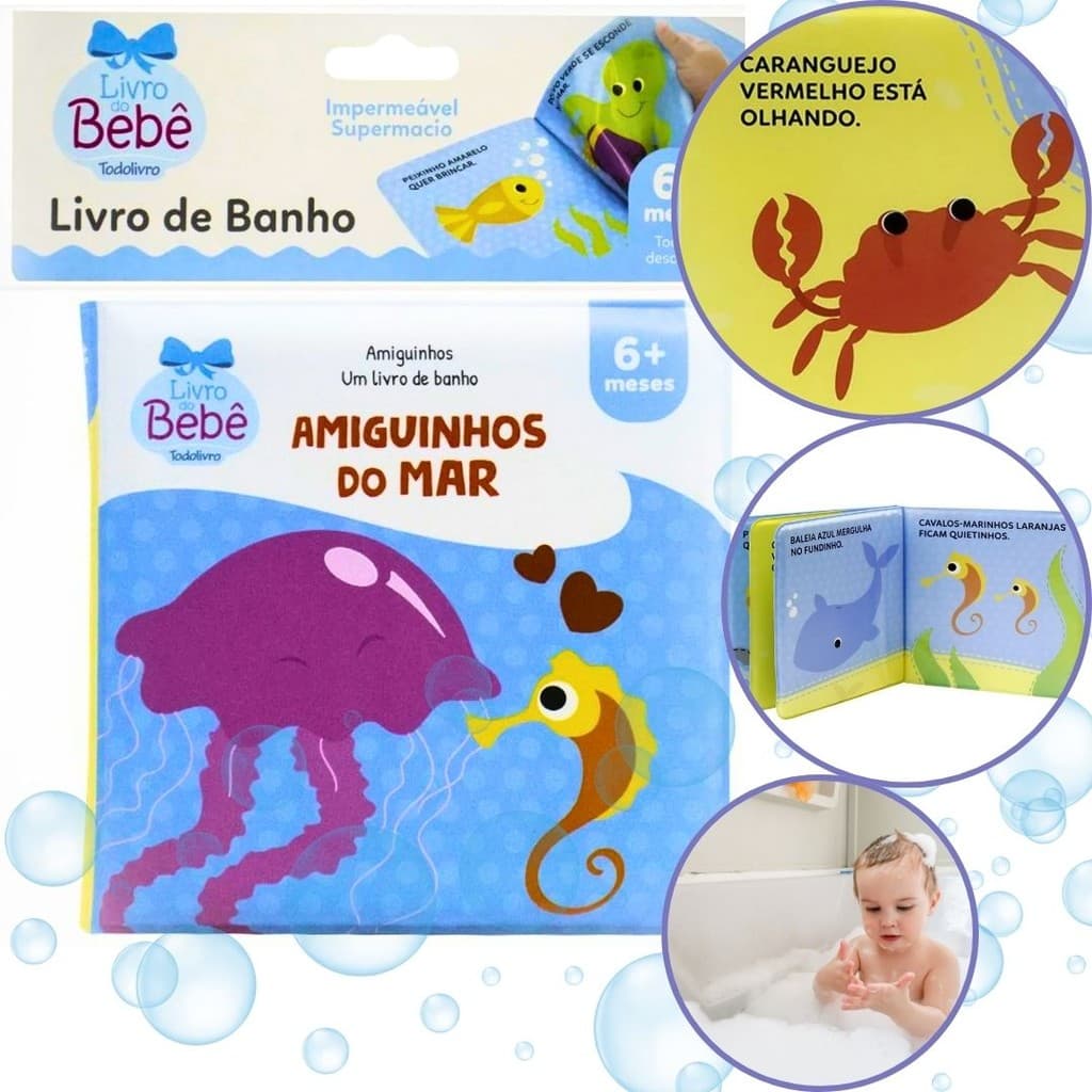 Promoção Livro de Banho P/ Bebês Amiguinhos Do Mar Ajuda No Contraste Impermeável Todolivro