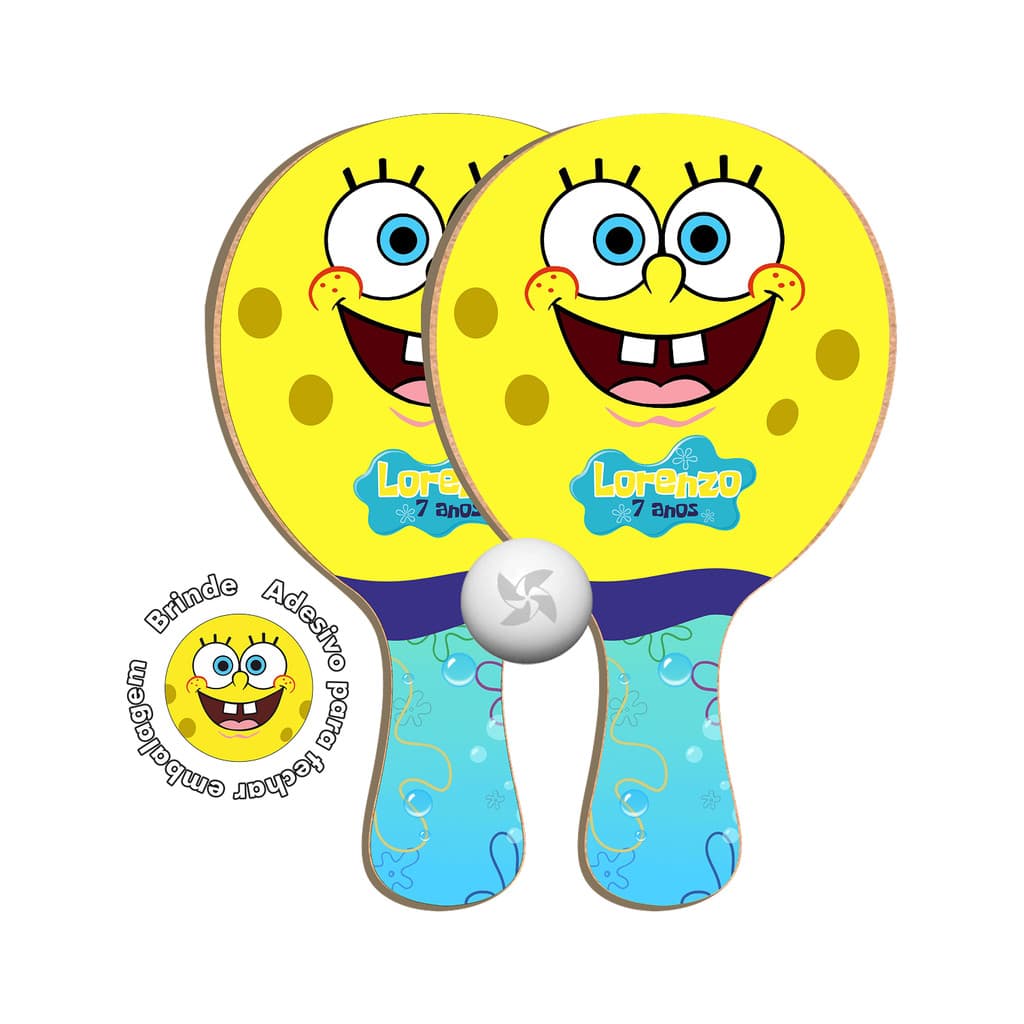 7/10/15/20/25 lembrancinha Kit Raquetes Ping Pong - Bob Esponja