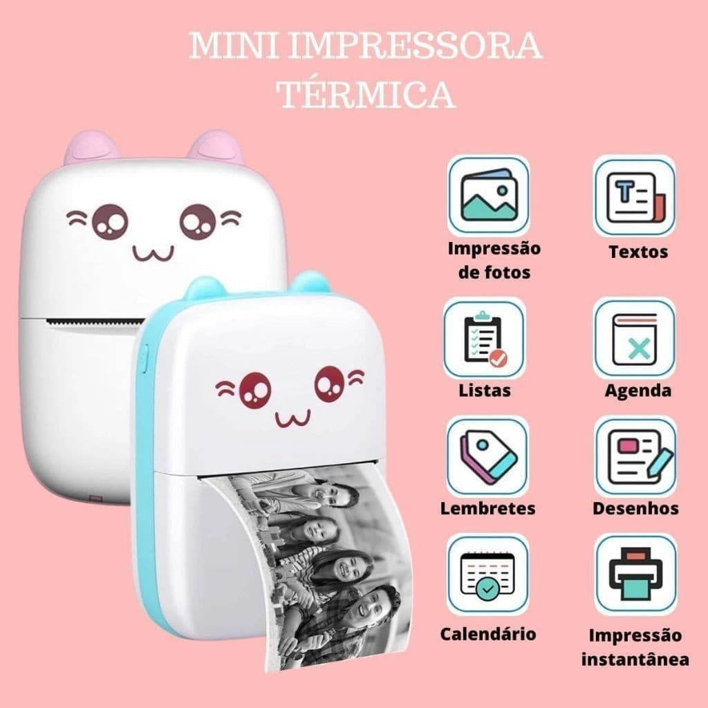 Mini Impressora Térmica De Bolso Portátil Impressão Sem Fio Fotos Notas Bluetooth Para Android iOS