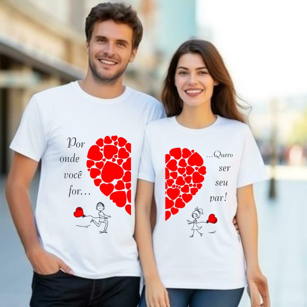 KIT Camiseta casal,coração vermelho namorados, marido e esposa,moda plus size