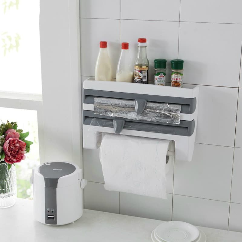 Suporte Para Cozinha 4 x 1 Papel Toalha PVC Papel Alumínio Gancho Para Utensílios