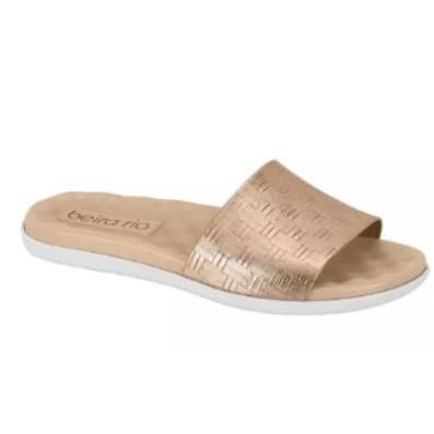 Sandália Rasteira Slide Feminino Ouro Rosado Beira Rio Tiras Texturizadas Design Sofisticado Conforto e Estilo Casual