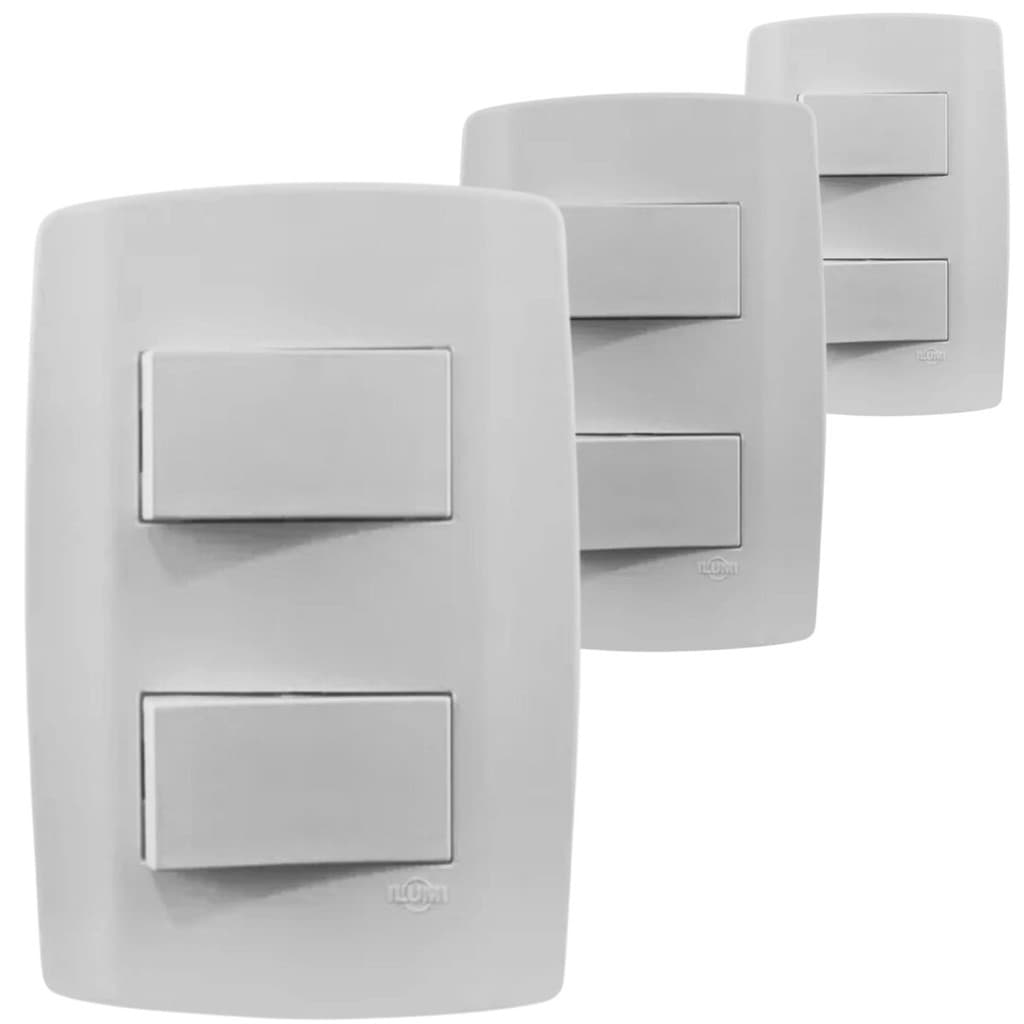 Kit 3 Interruptor Duplo 8018 Slim Simples 10a Ilumi