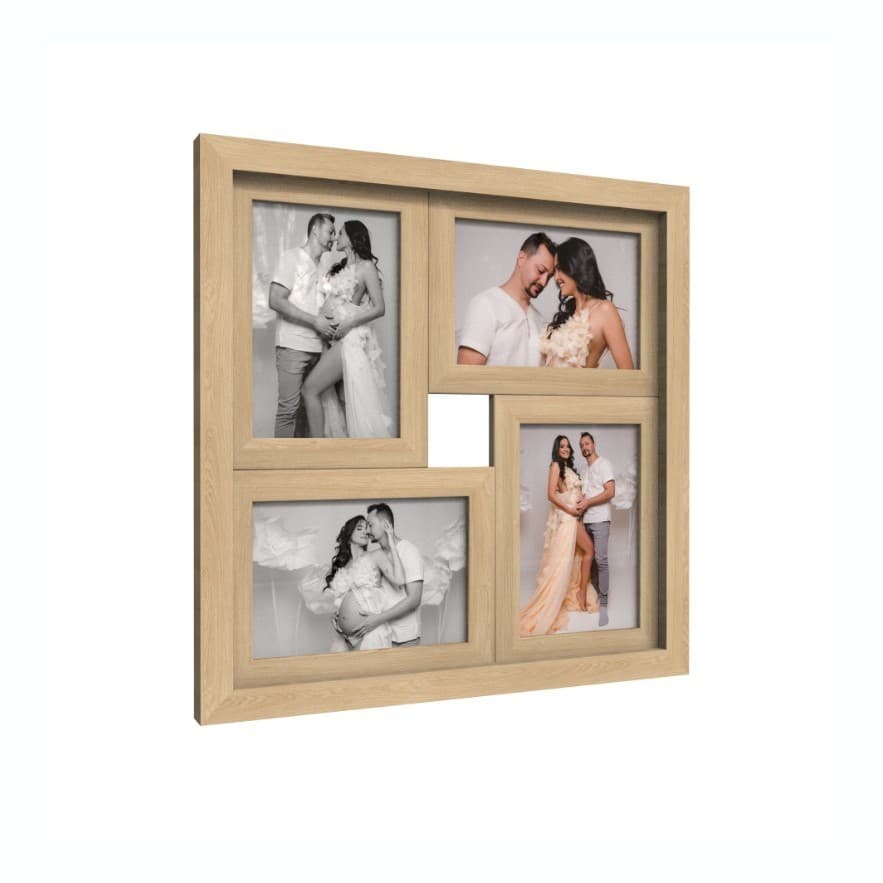 Quadro Porta-Retrato Decorativo 4 Fotos 10x15cm Parede Carvalho