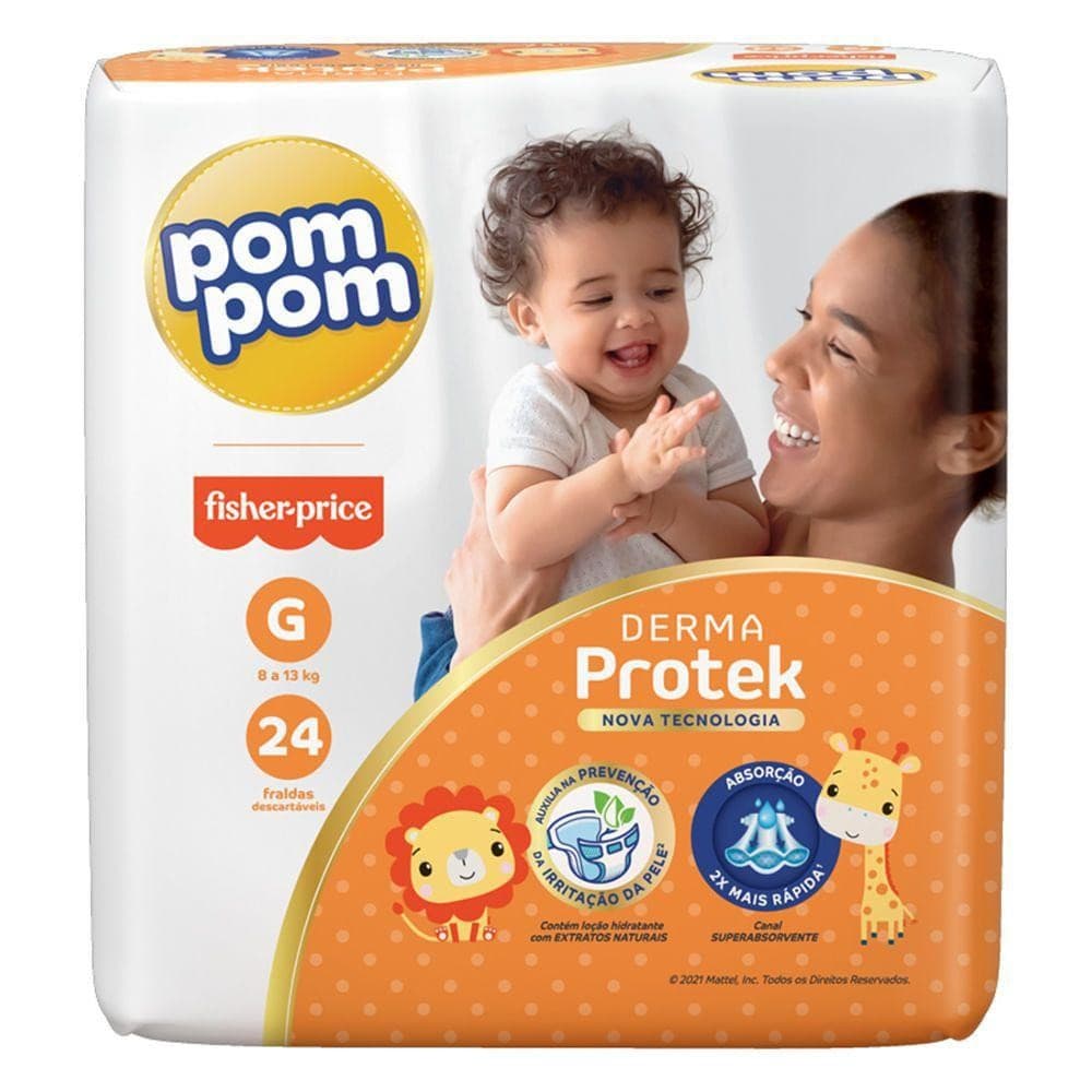 FRALDA DESCARTÁVEL POMPOM DERMA PROTEK NOVA G 8 A 13 KG