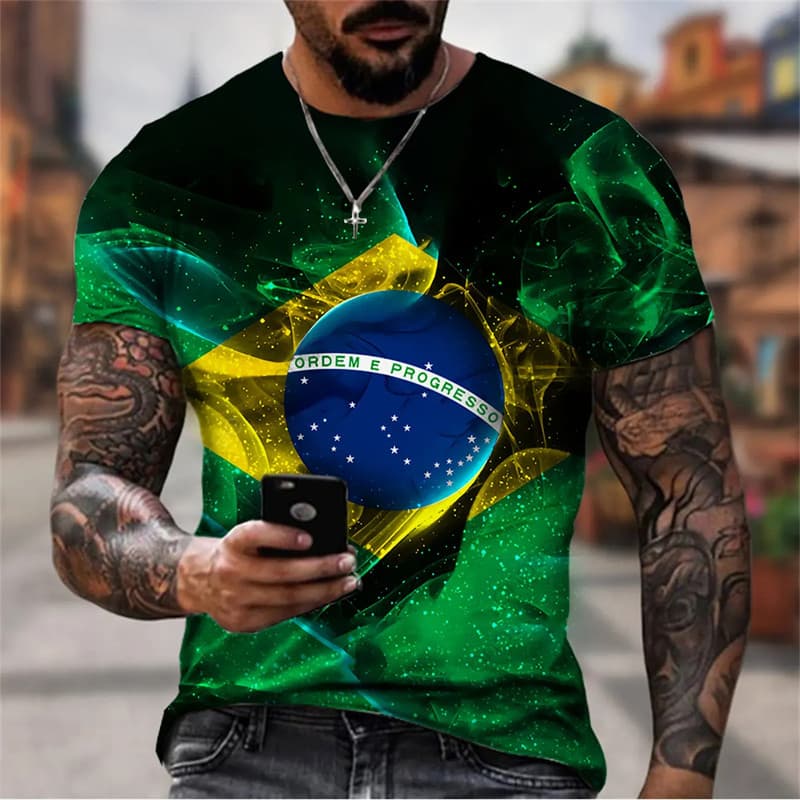 Homem Moda Brasil Pattren Camiseta Harajuku Bandeira Do Impressão 3D Casual Esportes Ginásio Topos Manga Curta Tshirts 0
