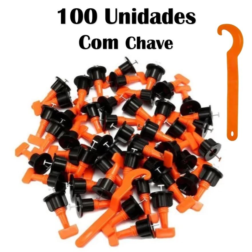 Kit Com 100 Nivelador Espaçador Reutilizável Pisos Porcelanato + Chave Aplicadora
