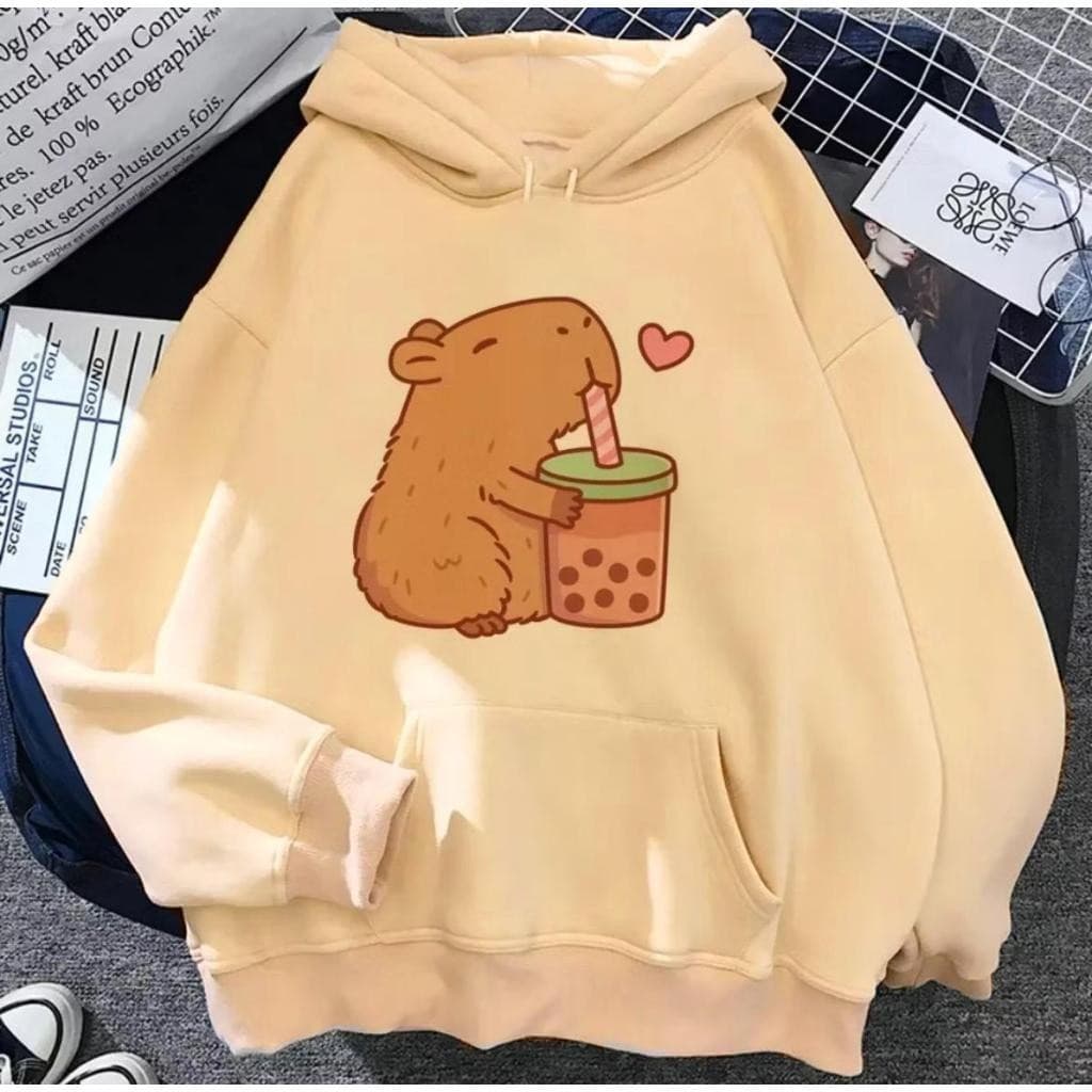 Moletom Canguru Bluasão De Frio Estampa Capivara Milk Fofa Tumblr Com Capuz Casaco Blusa