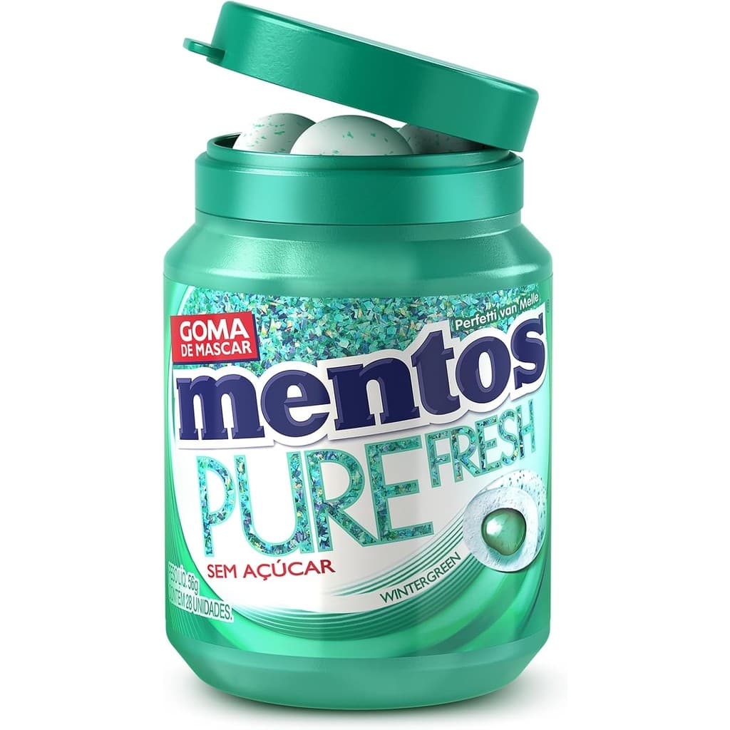 Chiclete Mentos Pure Fresh Wintergreen Verde – Refrescância Duradoura em Pote com 56g