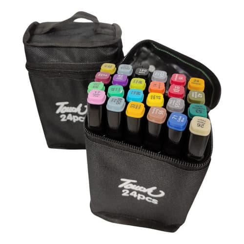 Kit Canetinhas 24 Cores Ponta Dupla Com Estojo Profissional LIMITADO