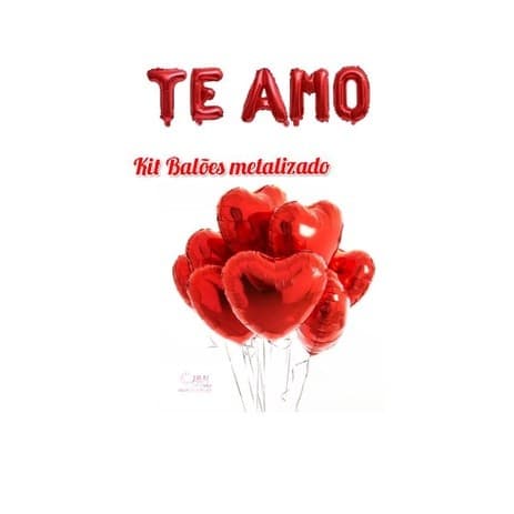 kit 10 Balões de coração 45cm 18 polegadas + Balão TE AMO ou I love You